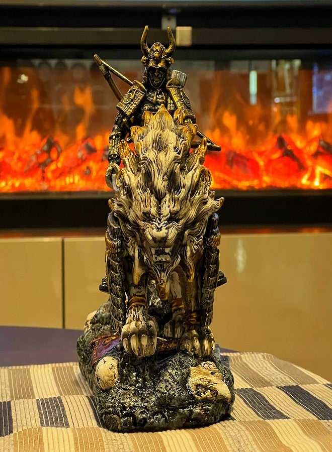 LOOYAR Medieval Ancient White Lion Samurai Warrior Resin Statue Ornament Figurine Craft for Home Living Room Porch Decoration Office Desk Desktop Table Arrangement Gift - Image 4